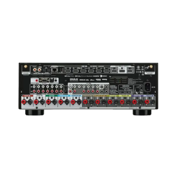 Denon AVC-X3900H Amplificateur AV Dolby Atmos 9.4 canaux, 105 W, 4K/8K avec technologie HEOS™ vue des connectiques arrière