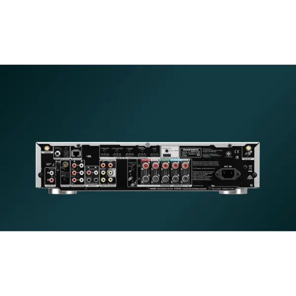Marantz NR1510 Ampli-tuner AV compact 5.2 canaux Powered by HEOS™ avec 50 W, 4K et 6 entrées HDMI Noir vue des connectiques arrières zoomer