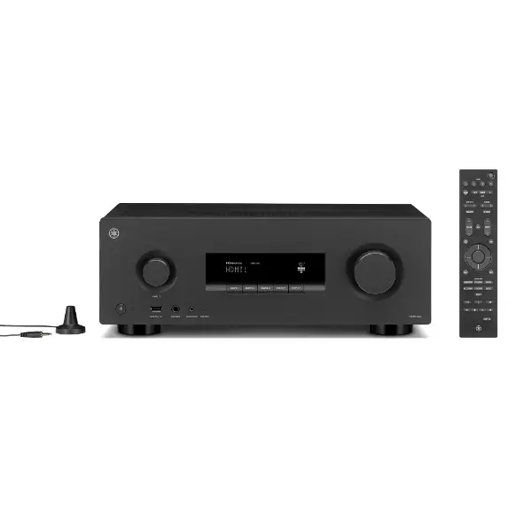 Yamaha RX500A vue de face avec télécommande et micro de calibration YPAO