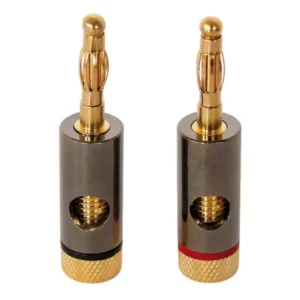 Dynavox fiches bananes plaquées or Ø6 mm : set de 4 connecteurs à visser en alliage de cuivre pour câbles d’enceintes jusqu’à 6 mm.