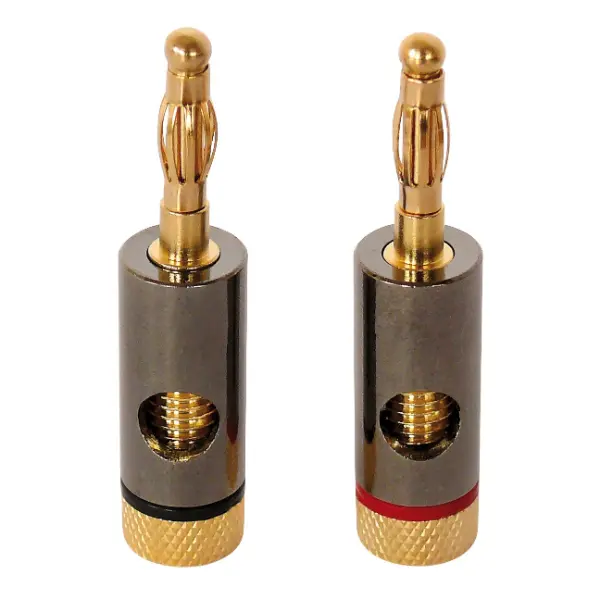 Dynavox fiches bananes plaquées or Ø6 mm : set de 4 connecteurs à visser en alliage de cuivre pour câbles d’enceintes jusqu’à 6 mm.