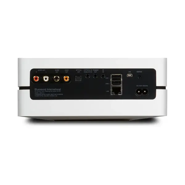 Bluesound Vault 2i, lecteur réseau haute perferomance finition Blanche vue des connectiques arrière